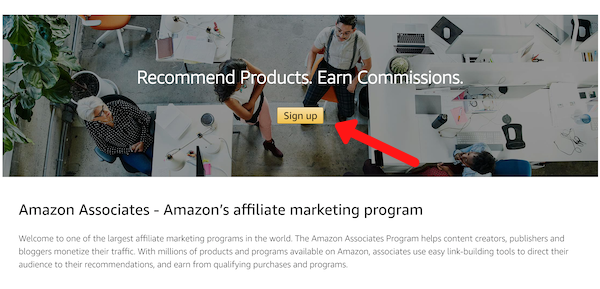 How to become an amazon affiliate marketer sign up page
